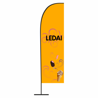 REKLAMINĖ VĖLIAVA SU DIZAINU „LEDAI" LYGIU KRAŠTU REKLAMINĖ VĖLIAVA SU DIZAINU „LEDAI" LYGIU KRAŠTU