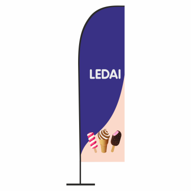 REKLAMINĖ VĖLIAVA SU DIZAINU „LEDAI" LYGIU KRAŠTU REKLAMINĖ VĖLIAVA SU DIZAINU „LEDAI" LYGIU KRAŠTU