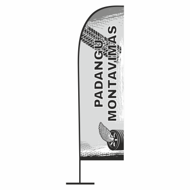 REKLAMINĖ VĖLIAVA SU DIZAINU „PADANGŲ MONTAVIMAS" LYGIU KRAŠTU REKLAMINĖ VĖLIAVA SU DIZAINU „PADANGŲ MONTAVIMAS" LYGIU KRAŠTU