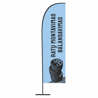 REKLAMINĖ VĖLIAVA SU DIZAINU „RATŲ MONTAVIMAS BALANSAVIMAS" LYGIU KRAŠTU REKLAMINĖ VĖLIAVA SU DIZAINU „RATŲ MONTAVIMAS BALANSAVIMAS" LYGIU KRAŠTU
